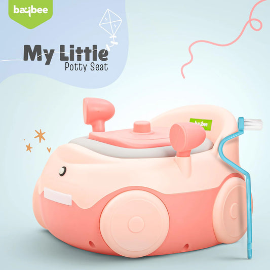 Baybee Baby Potty Training Seat for Kids 1-5 Years | Car-Shaped Toddler Potty Chair with LED Lights, Removable Tray, Soft Cushion & Cleaning Brush | Portable Toilet Training Seat for Boys & Girls (Pink)