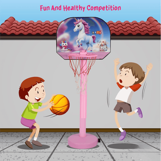 Unicorn Basketball Set for Kids | 5-Level Adjustable Height with Stand & Ball Indoor & Outdoor Sports Toy for Ages 2+ | Easy Setup | Ideal Birthday Gift - Timbuktoon