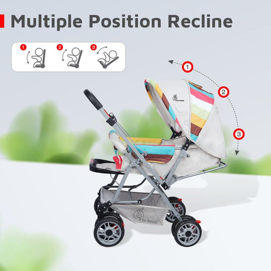 R for Rabbit Lollipop Lite Baby Stroller for 0 to 3 Years | Pram with 5 Point Safety Harness, Reversible Handlebar & Cushioned Seat | 3 Level Recline | Lightweight Stroller for Kids (Rainbow)