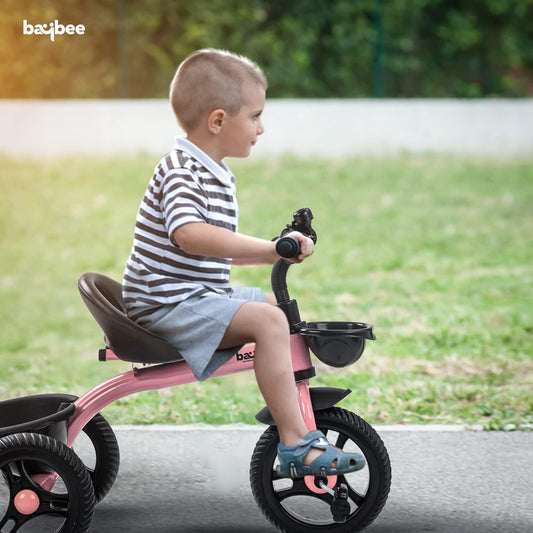 Baybee Geezee Baby Tricycle for Kids | Balanced Baby Trike with EVA Wheels & Dual Storage Baskets | Kids Cycle for Boys & Girls 2–5 Years (Pink)