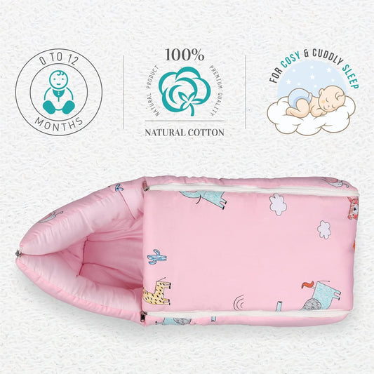 R for Rabbit Snuggy Baby Sleeping Bag & Carry Nest – 100% Cotton 3-in-1 Convertible Bedding Set for Newborns, Travel-Friendly & Portable (Blush Pink)