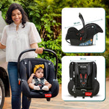 LuvLap 4-in-1 Convertible Baby Car Seat – Carry Cot, Rocker & Feeding Chair with Canopy & 5-Point Harness, for 0–15 Months, Up to 13 kg (Black) - Timbuktoon