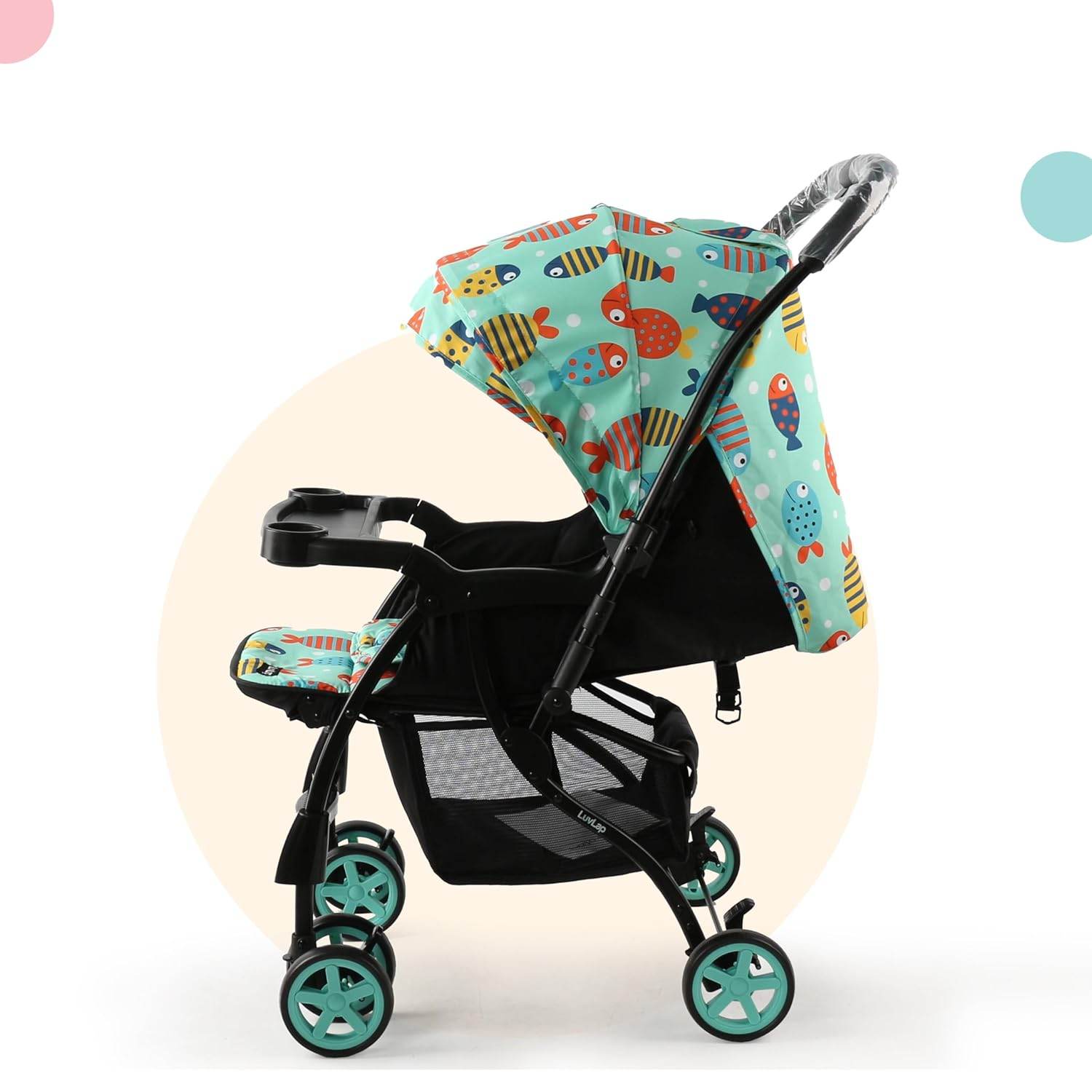 LuvLap Sunny Baby Stroller – Reversible Handle, 5-Point Harness & 3-Level Recline, Compact Fold, Suitable for Newborns to 3 Years (Printed) - Timbuktoon