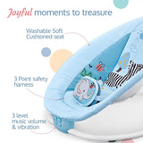 LuvLap Joy-N-Giggles Infant Rocker – Gentle Vibration, Soft Music, Rotating Toy Bar & Remote Control, 3-Point Harness (Blue) - Timbuktoon