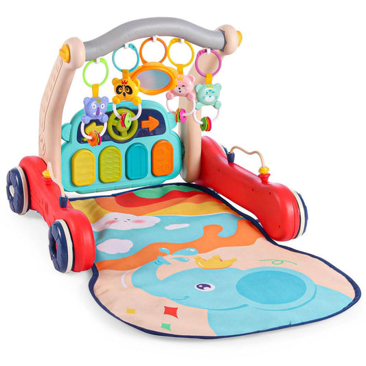 2 in 1 Musical Baby Play Gym with Convertible Push Walker| Walker with Play Piano, Lights, Rattles & Tummy Time Mat for 2 Months+ Babies| 3 Play Modes Interactive Learning Toy for Kids| Sit to Stand Multi Activity Walker - Timbuktoon