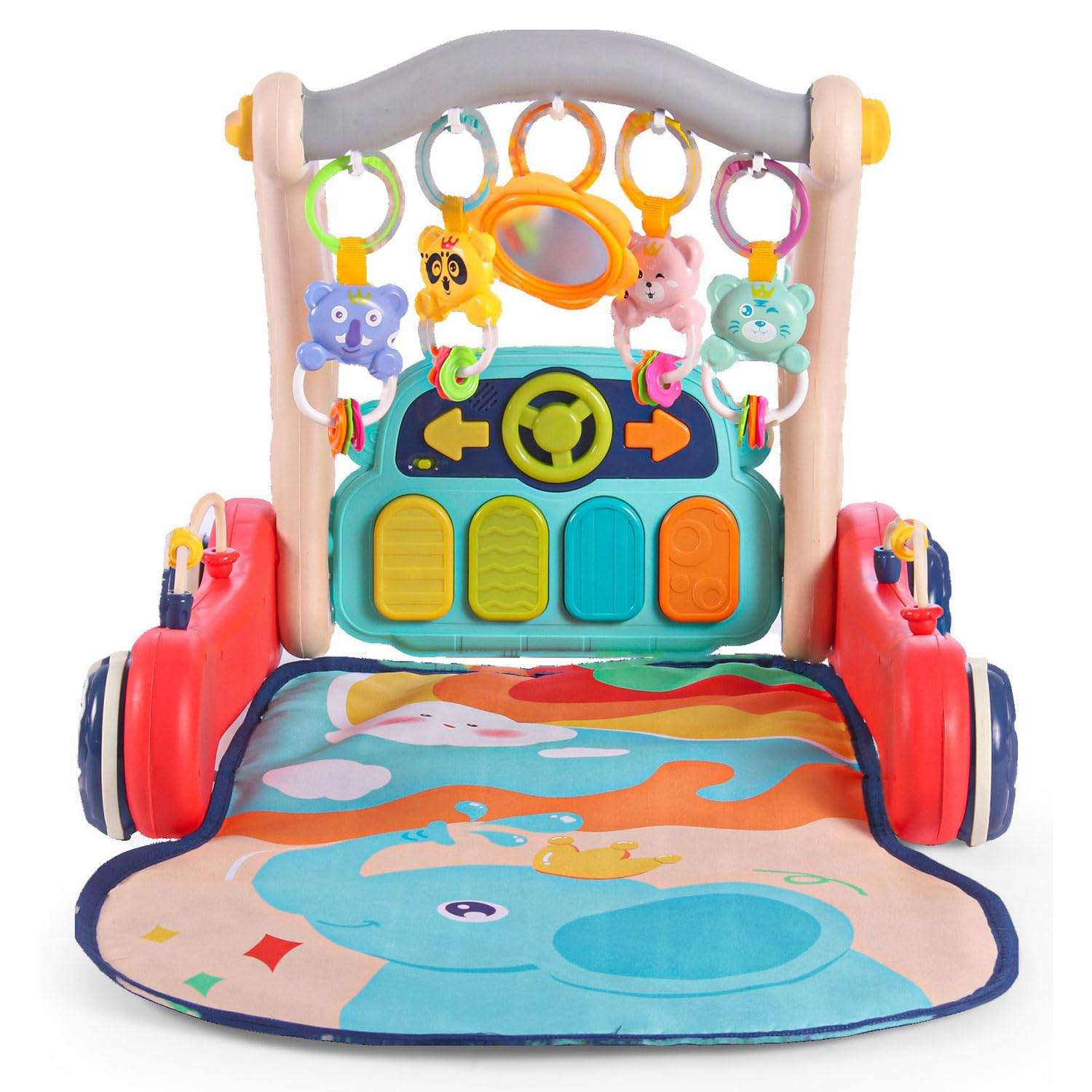 2 in 1 Musical Baby Play Gym with Convertible Push Walker| Walker with Play Piano, Lights, Rattles & Tummy Time Mat for 2 Months+ Babies| 3 Play Modes Interactive Learning Toy for Kids| Sit to Stand Multi Activity Walker - Timbuktoon