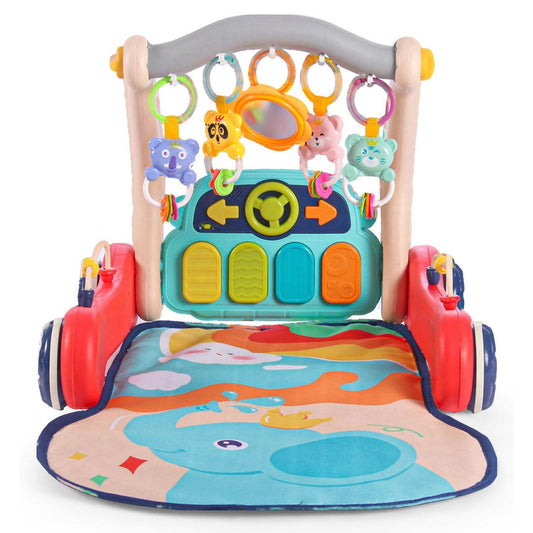 2 in 1 Musical Baby Play Gym with Convertible Push Walker| Walker with Play Piano, Lights, Rattles & Tummy Time Mat for 2 Months+ Babies| 3 Play Modes Interactive Learning Toy for Kids| Sit to Stand Multi Activity Walker - Timbuktoon