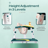 R for Rabbit Little Feet Plus Baby Walker with Rocker | 3-Level Height & 4-Level Seat Adjustment | with Detachable Recreational Toy Bar | for Babies 6–18 Months, Up to 15 kg (Green Yellow)
