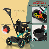 Baybee Albine 3-in-1 Baby Tricycle for Kids | Smart Balanced Trike with 180° Reversible Seat, Parental Handle & Safety Guardrail | Kids Cycle for Boys & Girls 2–5 Years (Green)