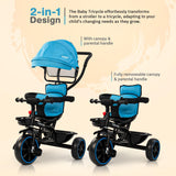 Baybee Maestro 2-in-1 Baby Tricycle for Kids | Smart Kids Trike with Parental Push Handle, Cushioned Seat, Canopy & Safety Guardrail | Baby Cycle for 2–5 Years (Blue)