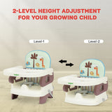 Baybee Portable Baby Booster Chair for Feeding | Folding Dining Chair with 2-Level Height Adjustment, Removable Food Tray & Safety Belt | Infant Sitting Chair for Kids 6 Months–3 Years (Brown)