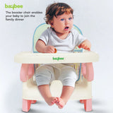 Baybee Portable Baby Booster Chair for Feeding | Folding Dining Chair with 2-Level Height Adjustment, Removable Food Tray & Safety Belt | Infant Sitting Chair for Kids 6 Months–3 Years (Pink)