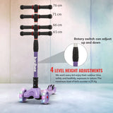 Baybee Flash Kids Kick Scooter | 3-Wheel Foldable Scooter with Adjustable Handlebar, LED PU Wheels & Rear Brake | Purple Skating Scooter for Kids Up to 75 Kg