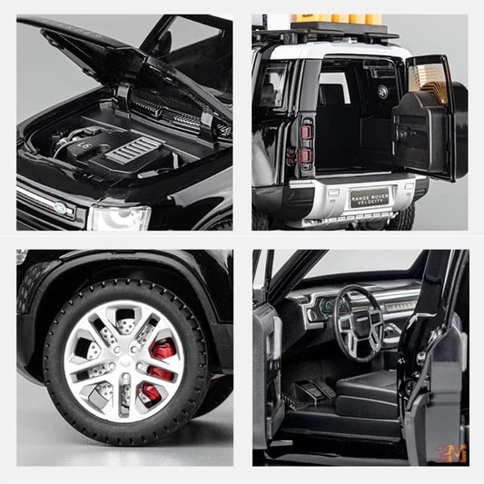 Joy Junction 1:24 Scale  Defender Model Car – Exclusive Big Size Alloy Die-cast Metal Toy Car with Pull Back Action, Openable Doors, Lights & Music (Black)
