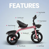 Baybee Geezee Baby Tricycle for Kids | Balanced Baby Trike with EVA Wheels & Dual Storage Baskets | Kids Cycle for Boys & Girls 2–5 Years (Pink)