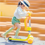 Leotoon Nitro Kick Scooter for Kids | 3-Height Adjustable Aluminium Alloy Scooter with Seat, Lean-to-Steer Technology, Rear Fender Brake, Anti-Slip Deck & Quick Folding | 3 LED PU Wheels (Yellow, 3–8 Years)