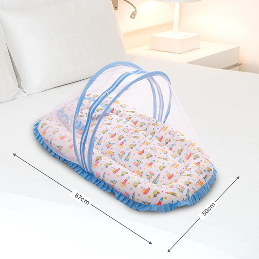Mee Mee Cushioned Baby Mattress Set with Mosquito Net & Pillow – Transport, Soft & Breathable Infant Bedding, Foldable & Travel-Friendly