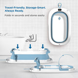Mee Mee Baby Bath Tub for 0–5 Years/New Born Baby Foldable Bathtub with Bathing Bather Cushion Chair, Fast Drainage, Space Saving, Bath Tub for Kids Girls & Boys | Blue"