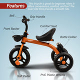 Baybee Maze Baby Tricycle for Kids | Balanced Trike with Adjustable Handle & Seat, Bottle Holder & Storage Basket | Kids Cycle for Boys & Girls 2–5 Years (Orange)