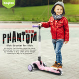 Baybee Phantom Baby Kick Scooter for Kids | Foldable 3-Wheel Kids Scooter with 3 Height Adjustable Handle, Music, LED PU Wheels & Brake | Runner Skating Scooter for Boys & Girls 2–10 Years (Pink)