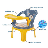Baby Bucket Baby Chair with Tray | Strong & Durable Plastic Study and Feeding Chair for Kids | Portable High Chair for Toddlers Up to 30 Kg (Blue & Yellow)