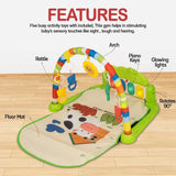 Baybee Piano Play Gym Mat for Babies | Musical Activity Play Gym with 5 Hanging Toys, Music & Lights | Indoor Baby Playmat for Newborns 0-12 Months Boys & Girls (Green)