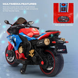 BAYBEE Hetong Baby Battery Operated Ride-On Bike for Kids | Electric Racing Bike with Hand Accelerator, Music & LED Lights | 3 to 8 Years (Red)