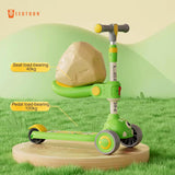 Leotoon Nitro Kick Scooter for Kids | 3-Height Adjustable Aluminium Alloy Scooter with Seat, Lean-to-Steer Technology, Rear Fender Brake, Anti-Slip Deck & Quick Folding | 3 LED PU Wheels (Green, 3–8 Years)