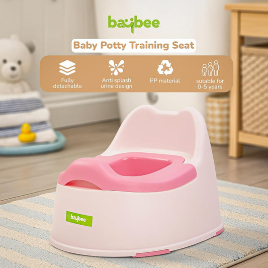 Baybee Baby Potty Training Seat for Kids 1-5 Years | Toddler Potty Chair with Removable Tray, Soft Cushion & Cleaning Brush | Portable Toilet Training Seat for Boys & Girls (Pink)