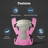 R for Rabbit Cuddle Snuggle Comfortable Baby Carrier (Pink Grey) | For Newborn Baby 3 Months to 2 Years | Ergonomic Baby Carrier with Adjustable Straps & Safety Buckle