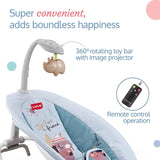 LuvLap Joy-N-Giggles Infant Rocker – Gentle Vibration, Soft Music, Rotating Toy Bar & Remote Control, 3-Point Harness (Grey) - Timbuktoon