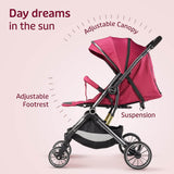 LuvLap Alpha Baby Stroller – Easy One-Fold Pram with Reversible Handle, Adjustable Recline & Footrest, for 0–3 Years (Red) - Timbuktoon
