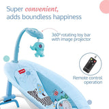 LuvLap Joy-N-Giggles Infant Rocker – Gentle Vibration, Soft Music, Rotating Toy Bar & Remote Control, 3-Point Harness (Blue) - Timbuktoon