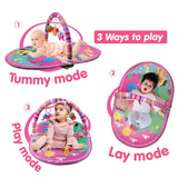 Funskool Giggles - Deluxe Play Gym, Pink Colour Activity Playgym, 3 in 1 Modes of Play, with Arch and 3 Toys, Easy to Clean and wash, for 2 Month + Upto 6 Months. - Timbuktoon