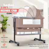 Baybee Convertible 3-in-1 Infant Co-Sleeper with Insect Net, Swivel Wheels & Storage Space | Dual-Level Adjustable Cradle & Side Sleeper for Newborns, Infants & Toddlers