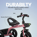 Baybee Geezee Baby Tricycle for Kids | Balanced Baby Trike with EVA Wheels & Dual Storage Baskets | Kids Cycle for Boys & Girls 2–5 Years (Pink)