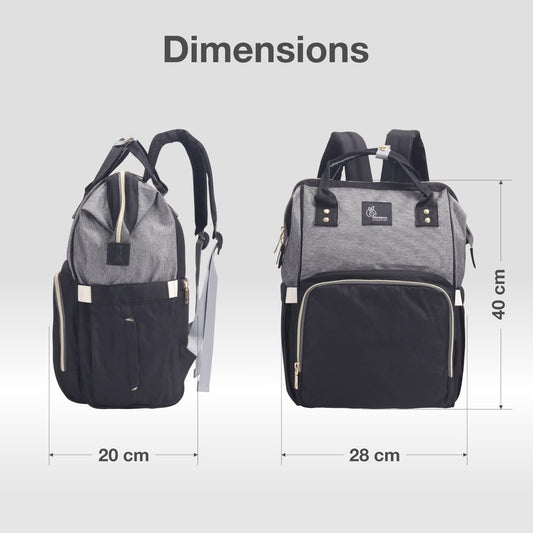 R for Rabbit Caramello Diaper Bag for Mothers – Stylish, Travel-Friendly, Waterproof Maternity Backpack with Large Capacity (Grey Black)
