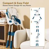 R for Rabbit Sugar Doodle Plus 3-in-1 Convertible High Chair for Babies & Kids – Rocking Chair, Compact Fold, Dual Detachable Meal Trays, Suitable for 6 Months–5 Years (Indigo Dye)