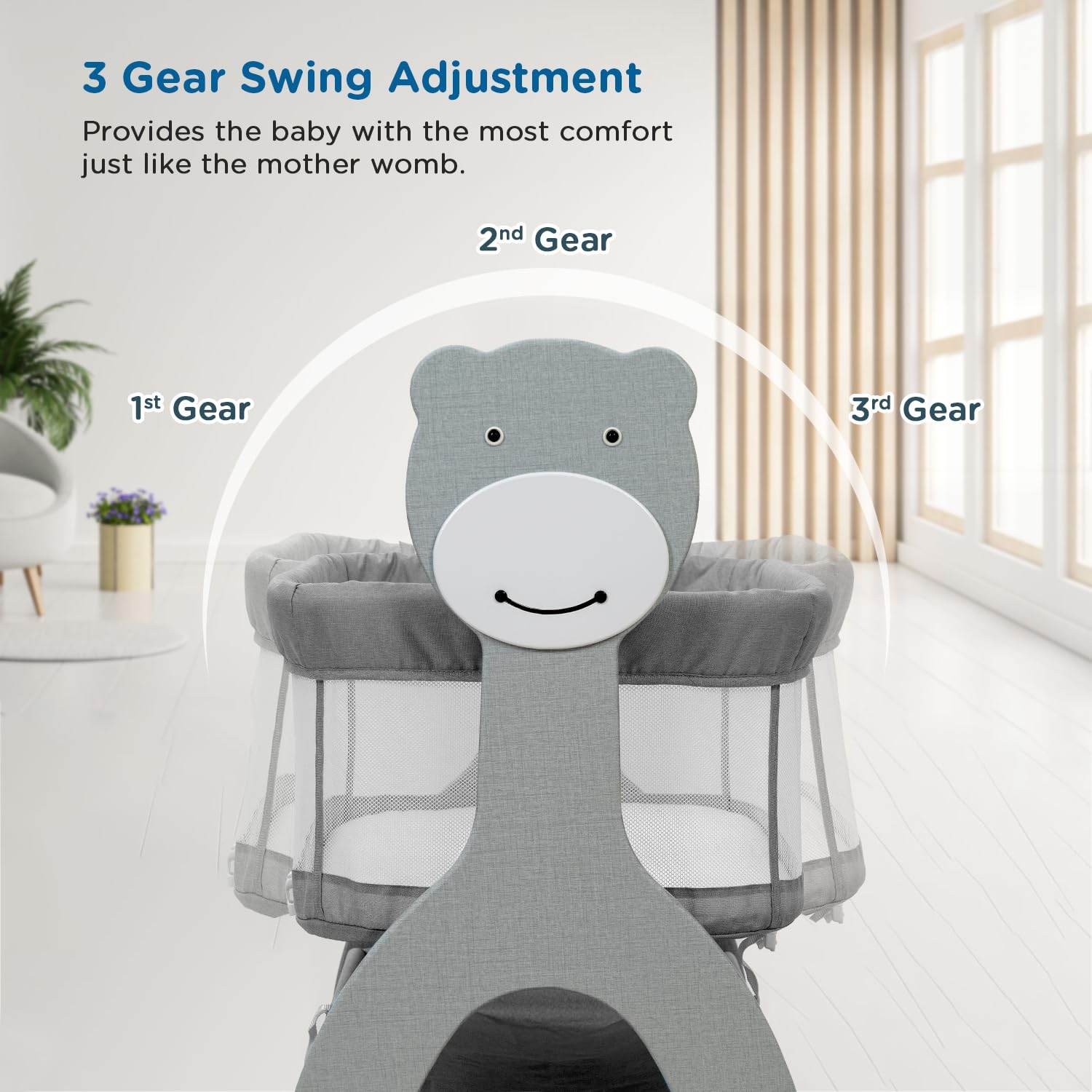 Mee Mee Sweet Love Electric Baby Swing Cradle – Remote Operated, 3-Level Swing Speeds, Portable Cot with Net & Cot Mobile, Suitable for Infants 0–1.5 Years (Grey) - Timbuktoon