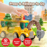 Alphabet Construction JCB Vehicle Truck Toys – Set of 2 (Random Designs) | Press & Go Truck Toy with Flexible Joints | Fun Car Set for Toddlers Boys & Girls 1+ Years | Birthday Gift for Kids