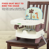 Baybee Portable Baby Booster Chair for Feeding | Folding Dining Chair with 2-Level Height Adjustment, Removable Food Tray & Safety Belt | Infant Sitting Chair for Kids 6 Months–3 Years (Brown)