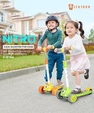 Leotoon Nitro Kick Scooter for Kids | 3-Height Adjustable Aluminium Alloy Scooter with Seat, Lean-to-Steer Technology, Rear Fender Brake, Anti-Slip Deck & Quick Folding | 3 LED PU Wheels (Yellow, 3–8 Years)