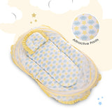 Mee Mee Cushioned Baby Mattress Set with Mosquito Net & Pillow – Cloud & Star, Soft & Breathable Infant Bedding, Foldable & Travel-Friendly
