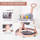 Mee Mee Premium Adjustable Baby Walker – 7 Height Levels, Detachable Foot Mat, Musical Play Tray, Cushioned High Backrest, 360° Swivel Wheels, 6–24 Months, Up to 15 kg (Pink) - Timbuktoon