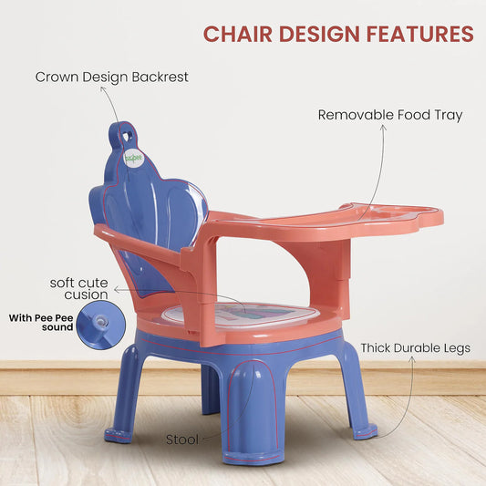 Baybee Emperia Baby Chair for Kids 1-4 Years | Plastic Study & Feeding Chair with Cushion Seat, Removable Food Tray & High Backrest | Booster Seat for Toddlers, Home & School Use (Pink/Blue)