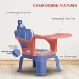 Baybee Emperia Baby Chair for Kids 1-4 Years | Plastic Study & Feeding Chair with Cushion Seat, Removable Food Tray & High Backrest | Booster Seat for Toddlers, Home & School Use (Pink/Blue)