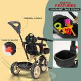 Baybee Albine 3-in-1 Baby Tricycle for Kids | Smart Balanced Trike with 180° Reversible Seat, Parental Handle & Safety Guardrail | Kids Cycle for Boys & Girls 2–5 Years (Brown)