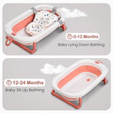 Baybee Foldable Baby Bath Tub for Kids 0-5 Years | Portable Bathtub with Anti-Skid Base, Support Cushion & Drain Plug | Mini Swimming Pool for Newborns, Boys & Girls (Pink)
