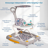 Mee Mee Star Light 2-in-1 Baby  Walker & Rocker | 3-Level Adjustable Height | Light, Rattle & Musical Toys | Anti-Rollover Folding 360° Walker | Anti-Fall & Anti-Skid | For 6–24 Months, Up to 15 kg (Grey)
