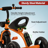 Baybee Maze Baby Tricycle for Kids | Balanced Trike with Adjustable Handle & Seat, Bottle Holder & Storage Basket | Kids Cycle for Boys & Girls 2–5 Years (Orange)